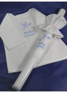 Komplet do chrztu z imieniem (kk2) : szatka - koszulka, świeca i profitka