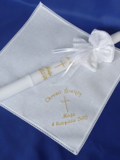 Komplet do chrztu z imieniem (K5) : szatka, świeca i profitka