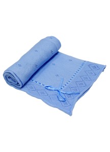 Bawełniany kocyk Tasiemka- biały, niebieski, rózowy