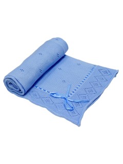 Bawełniany kocyk Tasiemka- biały, niebieski, rózowy