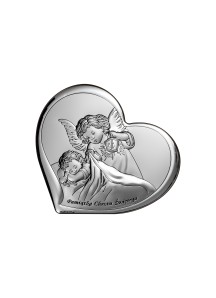 Srebrny Obrazek: Pamiątka Chrztu - Serduszko z Aniołem (15,5x14 cm)