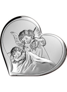 Srebrny Obrazek: Serduszko z Aniołem (11x9,6 cm)