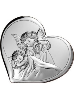 Srebrny Obrazek: Serduszko z Aniołem (11x9,6 cm)