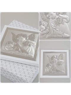 Srebrny obrazek "Pamiątka Chrztu Świętego" 14x14cm