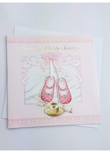 Książeczka Pamiątką Chrztu-różowa buciki