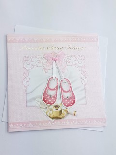 Książeczka Pamiątką Chrztu-różowa buciki