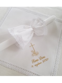 Komplet do chrztu z imieniem (K6) : szatka, świeca i profitka