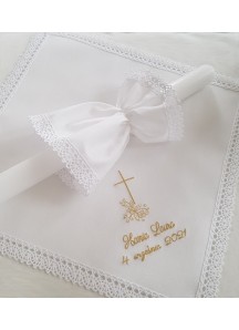 Komplet do chrztu z imieniem (K6) : szatka, świeca i profitka Komplet do chrztu z imieniem (K6) : szatka, świeca i profitka