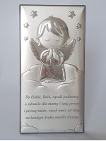 Srebrny obrazek z Aniołkiem i modlitwą 9x18 cm DUŻY